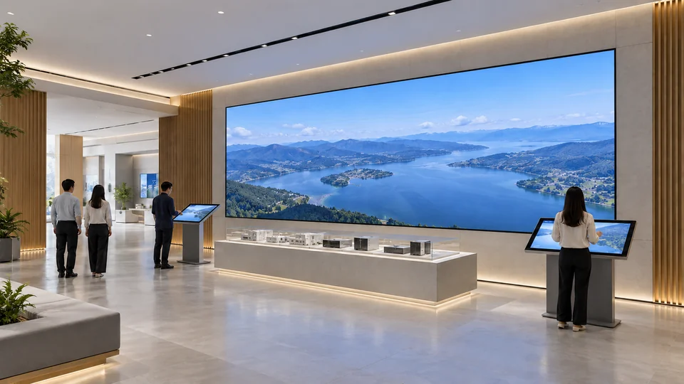 企业数字展厅LED展示墙与互动触控应用示意