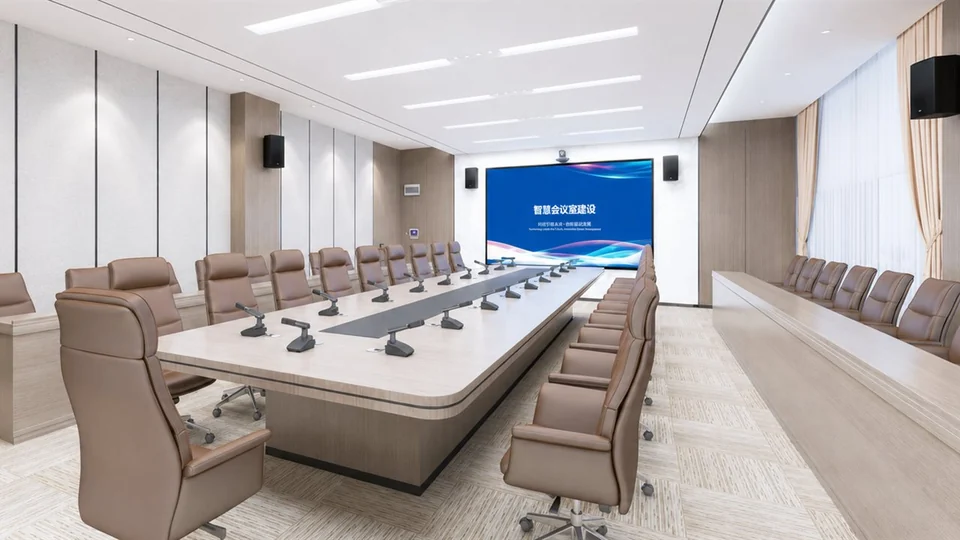 会议室LED显示、话筒与扩声应用场景示意